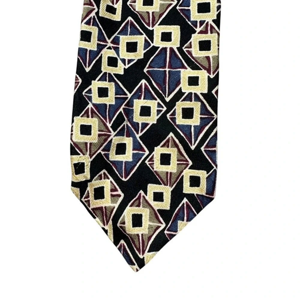 Ferrell Reed for Shack's Mens Silk Tie Geometric Diamond Square Black Gold USA